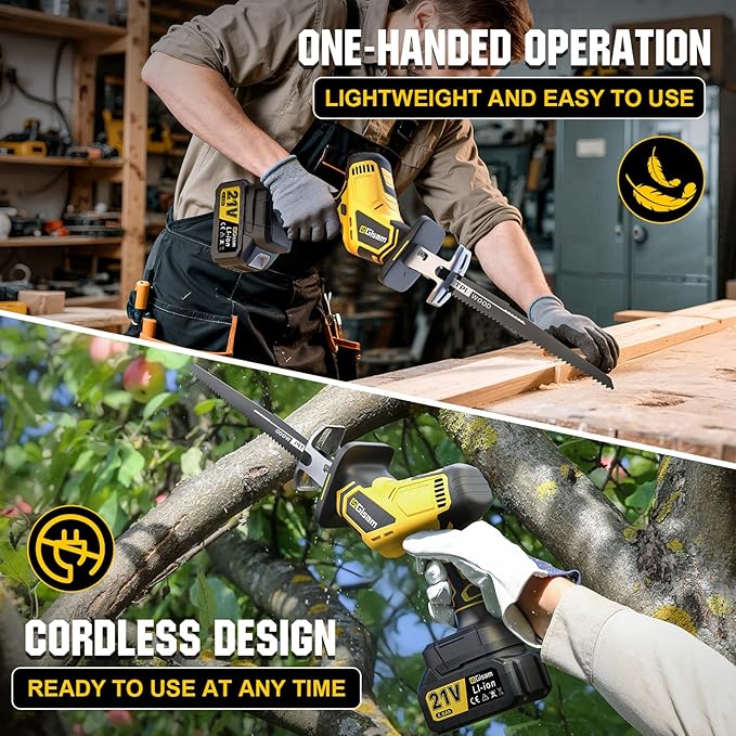 Cordless Reciprocating Saw -2x4.0Ah Batteries, Brushless Motor, 3500SPM Max, One-Hand Operation, Tool-Free Blade Change, for DIY & Home Users