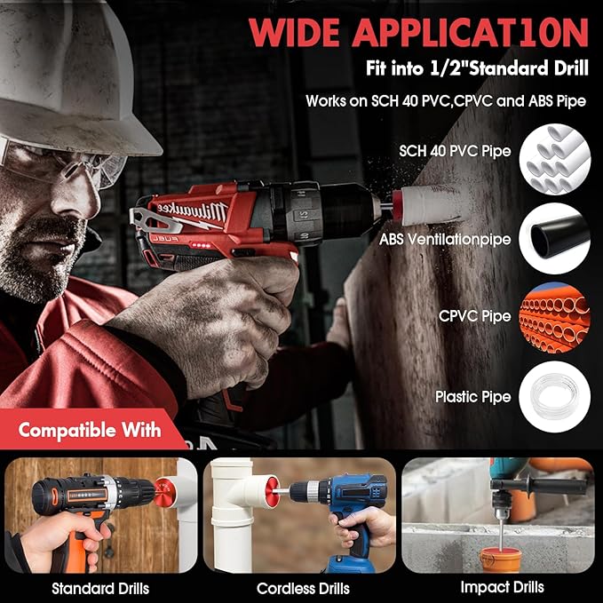 Fitting Saver PVC Pipe Reamer, 1-1/4 Inch Head, 3/8-Inch Hex Shaft, Socket Saver Plumbing Tool for Sch.40 PVC, CPVC, ABS