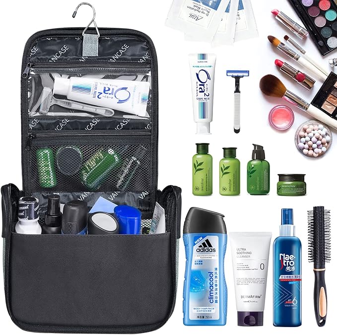 Hanging Toiletry Bag for Men VANCASE Vintage Leather Shaving Dopp Kit Medium Waterproof Travel Bathroom Bags Portable Shower Organizer