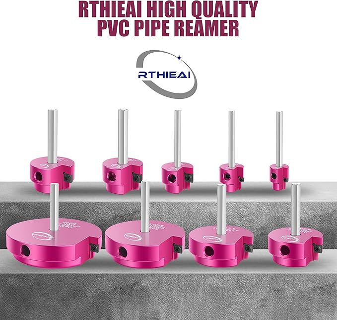 9 Pcs PVC Pipe Reamer Kit, PVC Fitting Saver Socket Saver Plumbing Tool with 1/2", 3/4", 1", 1-1/4", 1-1/2", 2", 2.5", 3" and 4" Head, Pipe Fitting Reamer for SCH40 CPVC ABS, Fits Standard 1/2" Drill