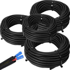Sasylvia 1/4, 3/8, 1/2, 3/4'' X 25 ft Split Wire Loom Cord Protector Tubing Split Conduit Protector Tubing Convoluted Tube Flexible Electrical Wire Cover Protective Sleeves(Black)