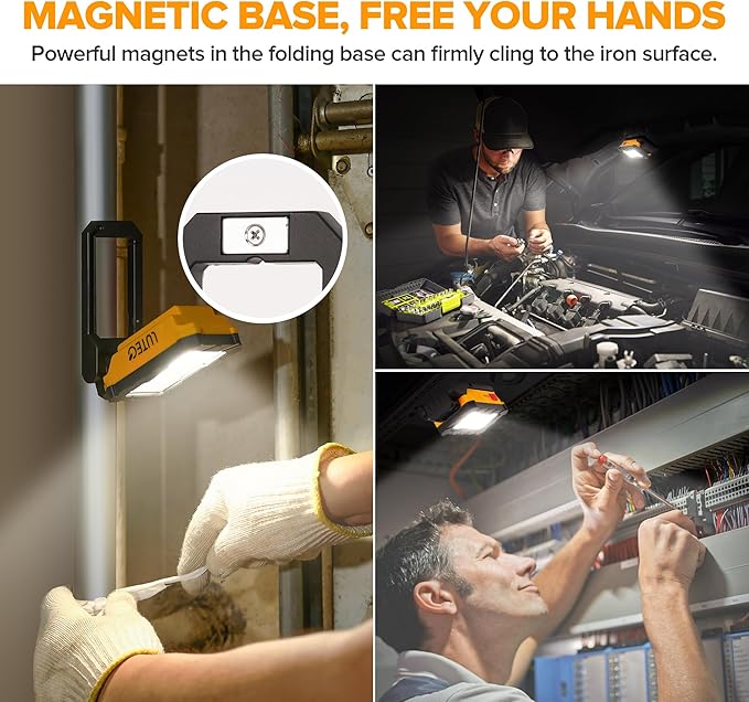 LUTEC Rechargeable Work Light, 1000 Lumens LED Magnetic Light with Magnetic Base and Hanging Hook，360°Rotate and 200°Swivel for Car Repair, Emergency and Camping-2 Pack