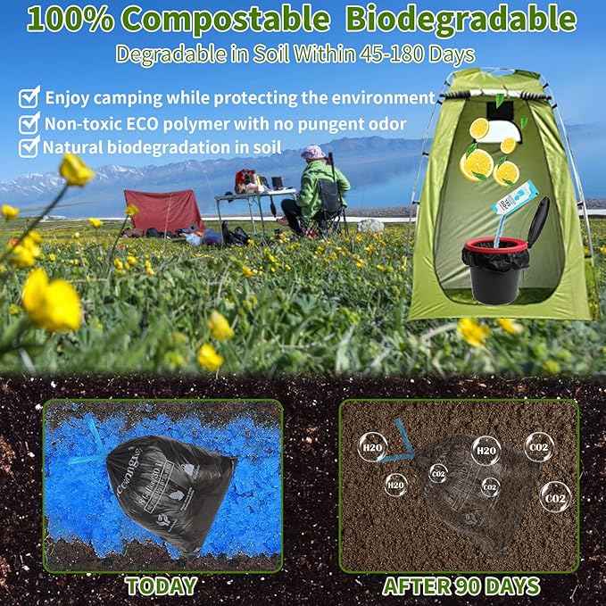 Portable Toilet Bags Poo Gel Set, 8 Gallon Camping Toilet Bags with Portable Toilet Absorbent Gel, Compostable Portable Potty Bags for Camping Outdoor Hiking