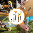 Hammer Set 4-Piece with Fiberglass Handle,1LB Dead Blow Hammer,16oz White Rubber Mallet,35mm Double-Faced Soft Mallet,16oz Claw Hammer for Flooring,Woodworking, Camping, Crafts