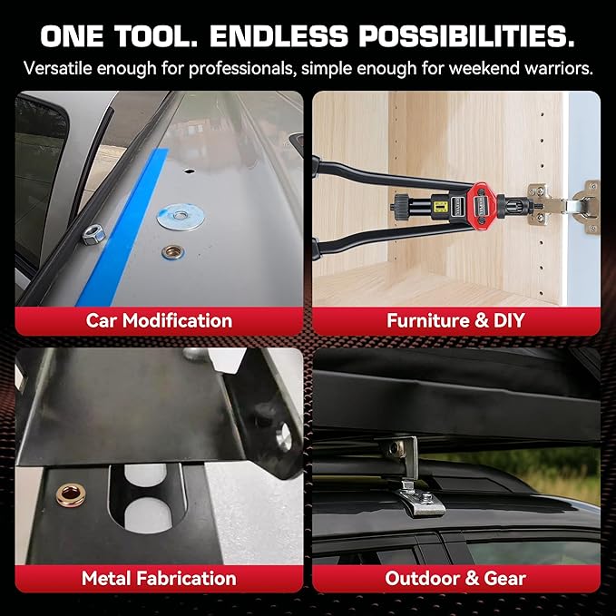 16" Rivet Nut Tool Kit with 15 Metric & SAE Mandrels and 170pcs Rivet Nuts,Visible Stroke, Quick-Change Rivet Nut Tool with Carrying Case (16" Rivet Nut Tool Kit)