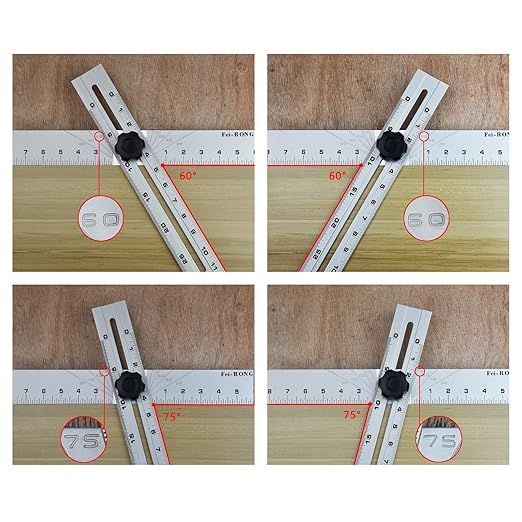 Triangle Ruler Square Carpentry Squares Folding Aluminium Frame Construction Tools Combination 24 Inches in Framing Roofing Stair Work Woodworking Movable Right Angle 90°45 Degree Angle Ruler