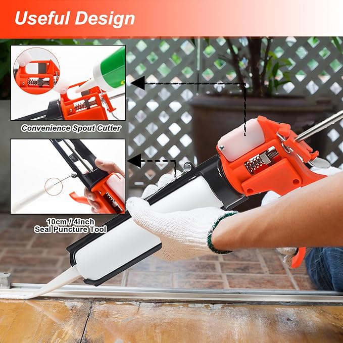 Caulking Gun, Silicone Sealant Caulk Gun for Caulking/Filling/Sealing, No Drip Hand Caulk gun with Ergonomic Grip,18:1 Thrust Ratio, Iron Smooth Rod for 10oz Caulk tubes