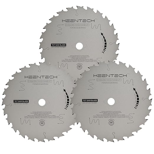 KEENTECH 7-1/4 Inch Woodworking Circular Saw Blade 24T 3-Pack, Non-Stick Coating, Tungsten Carbide Tipped, ATAF Grind, 5/8 Inch Arbor Hole with Diamond Cutout