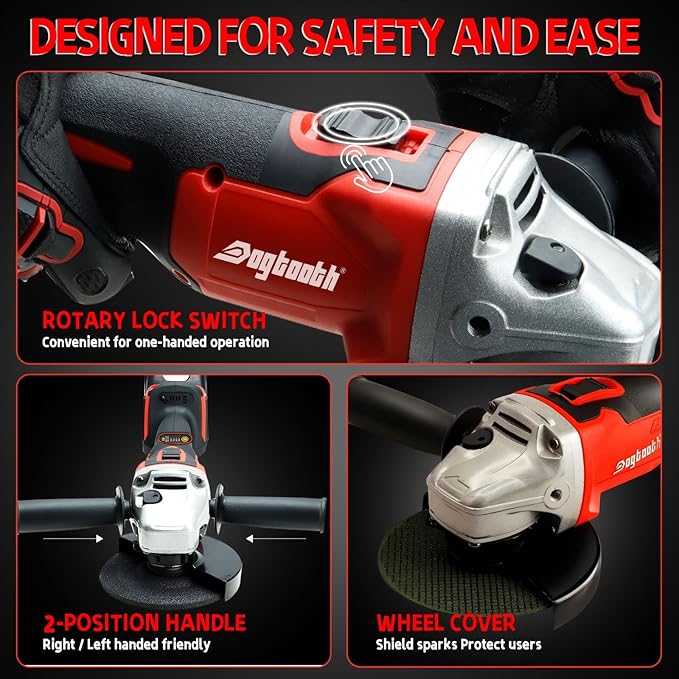 DOGTOOTH 21V 4-1/2'' Brushless Cordless Angle Grinder Kit, Max 10000 RPM, Compatible with Makita 18V Battery, 1 * 4.0 Ah Battery, Charger, 4 Cutting&Grinding Discs and Carry Case