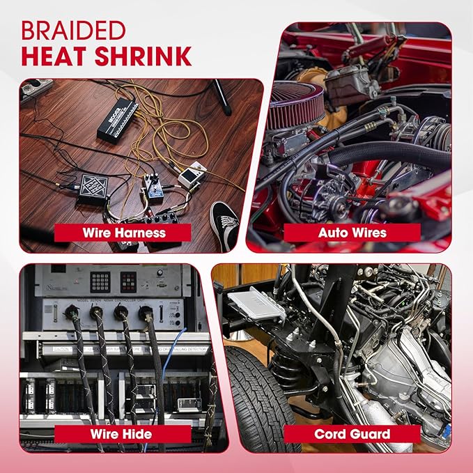 2 in 1 Heat Shrink Braided Sleeving Fabric Tubing-Perfectly fit Irregular Shape Hose/Cable/Wire (3/8"(10mm), 40FT)