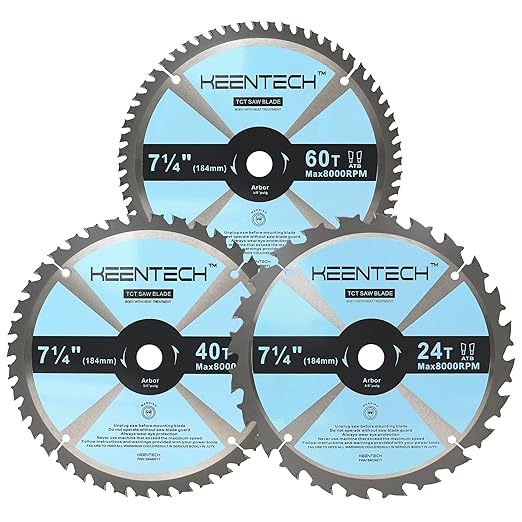 KEENTECH 7-1/4 Inch Woodworking Circular Saw Blade 24T 40T 60T 3-Pack, Tungsten Carbide Tipped, ATAF Grind, 5/8 Inch Arbor Hole with Diamond Cutout