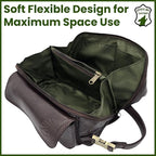 Coyote Bay® Premium Full Grain Soft Leather Makeup Bag Large 9 Inch, Travel Organizer Pouch, Shaving Kit, Cosmetics Toiletry Bathroom Organizer Kit