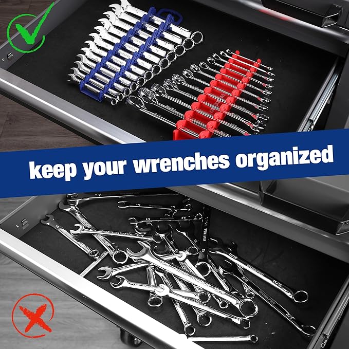 WORKPRO 2-Pack Magnetic Wrench Organizer, 12-Piece Gripper Wrench Holder for Stubby or Line Wrenches, Quality Wrench Rack Fits for SAE (1/4” to 15/16”) and Metric (6mm to 24mm), Flexible Teeth
