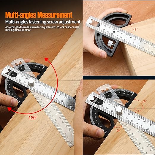 Protractor Angle Finder Carpenter Square Adjustable Aluminum Protractor Square and Angle Gauge for Carpenters & Woodworking Hobbyists with 0-180 Degrees Measuring Tool (8inch)