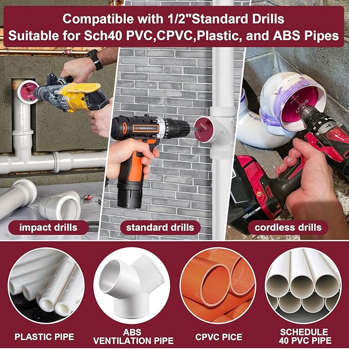 5 Piece PVC Pipe Reamer Kit With A Socket Wrench,MEIFRENSHIP 1" 1.5" 2" 3" 4 Inch Plastic Pipe Fitting Reamer Tools Contain PPR100, PPR150, PPR200, PPR300, PPR400, Fit Into Standard 3/8" & 1/4" Drills