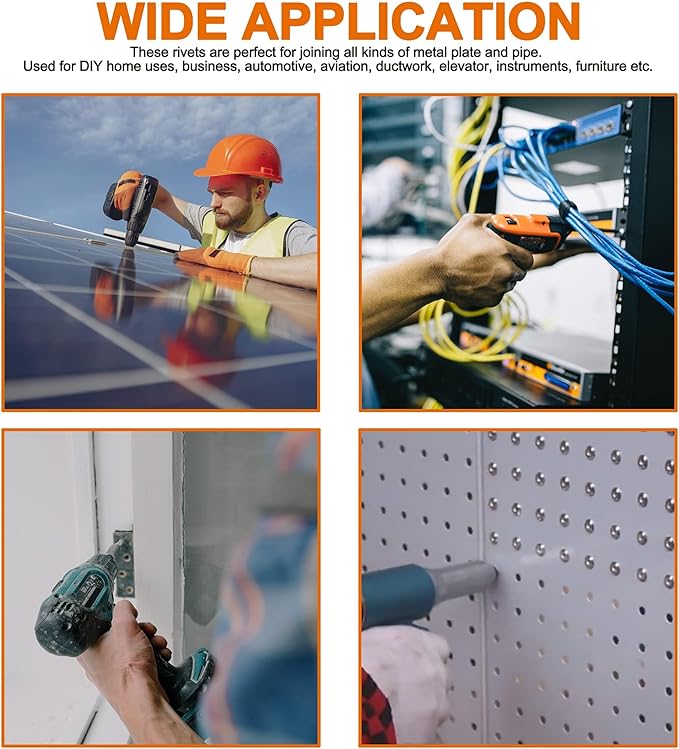 ISPINNER 385pcs 8 Sizes Aluminum Blind Rivets, Pop Rivets Assortment Kit (Silver)