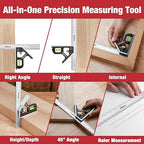 Arrow Combination Square, 12-Inch Combo Square with Stainless Steel Ruler, Zinc Alloy Body and Bubble Level for Carpenters and Craftsmen