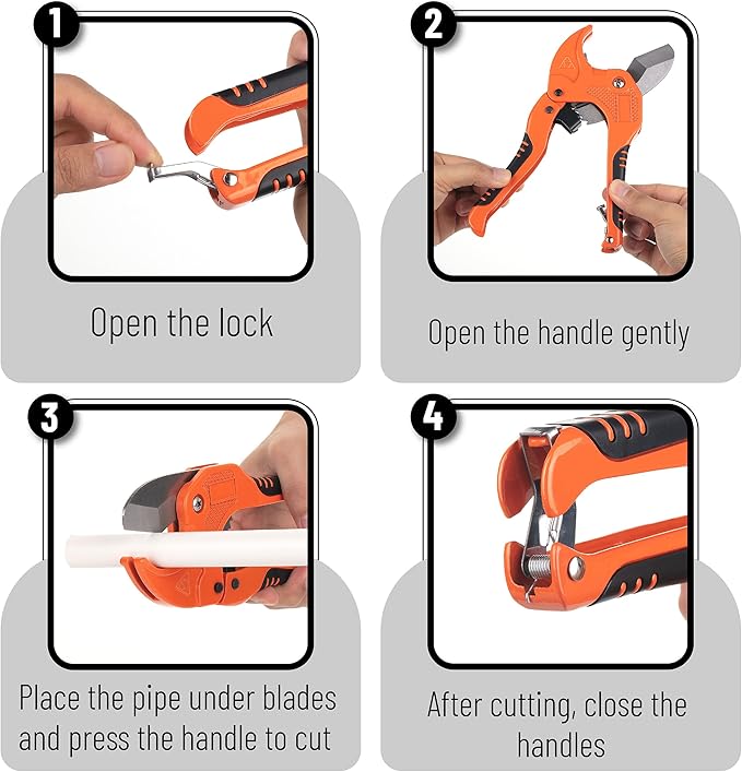 Bates- PVC Pipe Cutter, Cuts up to 1-1/4" Inch, Mini Tube Cutter 1/8" to 7/8", Ratcheting PVC Pipe Cutter Tool, Pipe Cutters PVC Pipe Shears, Plastic Pipe Cutter, PVC Cutter Tool, PVC Ratchet Cutter