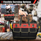 20 in Tool Bag For Men with Waterproof Molded Base, High Capacity Wide Mouth Tote, Construction Worker Electricians Tool Bags, Large Tool Bag Organizer for Men Women (Red)