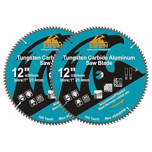 Metal Blade 12 Inch for Aluminum Non Ferrous 60 Tooth Tungsten Carbide Tipped Blade with 5/8-Inch Arbor Pack of 2