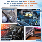 Sasylvia 1/4", 1/2", 3/8" x 25 Ft Split Wire Loom Tubing Wire Loom Assortment Split Cable Sleeves Bulk Flexible Electrical Conduit Protective kit