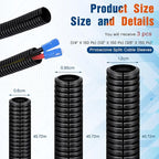 Sasylvia 1/4", 1/2", 3/8" x 150 Ft Split Wire Loom Tubing Automotive Wire Loom Assortment Split Cable Sleeves Bulk Flexible Electrical Conduit Protective Kit