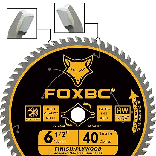 FOXBC 6-1/2 inch Circular Saw Blade 40T 60T Combo Pack, Ultra Fine Finish for Wood Cutting, Thin-Kerf with 5/8" Arbor