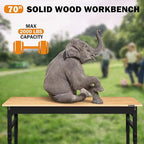 70" Adjustable Workbench on Wheels, 2000 LBS Heavy Duty Work Table with Power Outlets & Pegboard, Rubber Wood Workstation for Garage, Workshop, Office, Home, Commercial