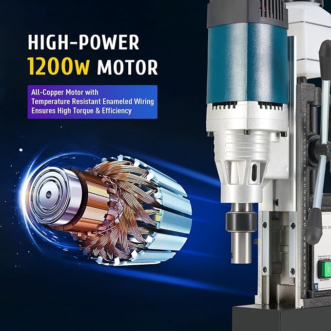 ZELCAN 1200W Mag Drill Press, Portable Magnetic Drill Press with 2" Boring Diameter, Heavy Duty Magnetic Drill with 6 Drill Bits, 2920 lbf 500 rpm Electric Drilling Machine with All-Copper Motor