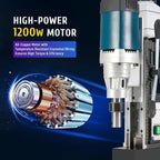 ZELCAN 1200W Mag Drill Press, Portable Magnetic Drill Press with 2" Boring Diameter, Heavy Duty Magnetic Drill with 6 Drill Bits, 2920 lbf 500 rpm Electric Drilling Machine with All-Copper Motor