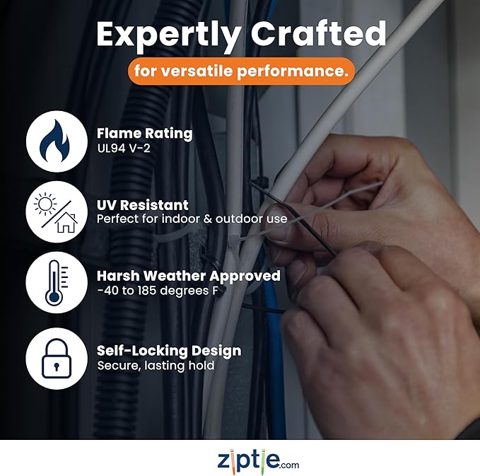 ZipTie.com 8-Inch Black Releasable Pawl Zip Ties - 50-lb Tensile Strength Cord Management - UL Listed Reusable Cable Ties - UL 21 Listed, UV Resistant, Indoor & Outdoor Multi-Purpose (100-Pack)