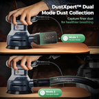 5-Inch Random Orbital Sander with Brake, 3.0AMP Electric Palm Sander 6 Variable Speed, 13000RPM Power Sander with 15pcs Sandpapers, ZeroDust & Vacuum Attach Collection System for Woodworking Sanding