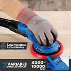 Electric 5mm Random Orbital Sander, Brushless 350W Low Vibration Orbital Sander, 6Inch Backing Pad, 7 Variable Speed (4000-10000RPM), Handheld Sanders for Surface Refinish, Woodworking, Cord 5M