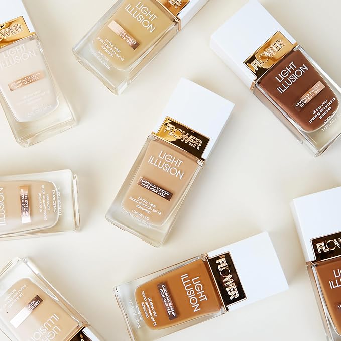 FLOWER BEAUTY By Drew Barrymore Light Illusion SPF Foundation - Blendable + Buildable - Natural Finish - Lightweight Formula (Porcelain)-VeraVaultWomen