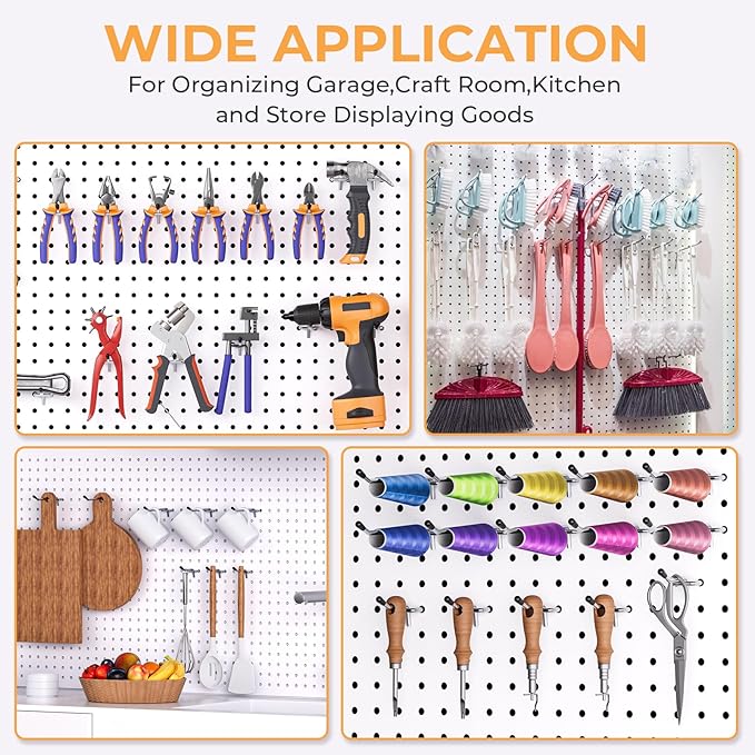 INCLY 50 Pack Pegboard Hooks, 2 Inch Metal Peg Board Hooks Accessories, Peg Board Tool Hangers Fit for 1/8“ and 1/4" Pegboard Hanging Tools for Garage, Craft Room, Kitchen, Store