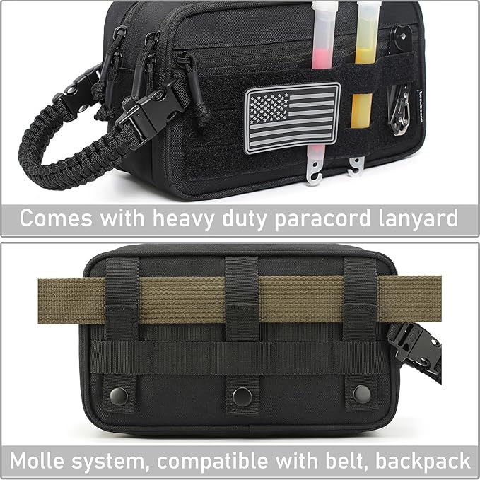 Tactical Toiletry Bag for Men Dry Wet Separate Dopp Kit Travel Hygiene Bag EDC Utility Tool Molle Pouch Mens Shaving Kit Travel shower Bags (Black)