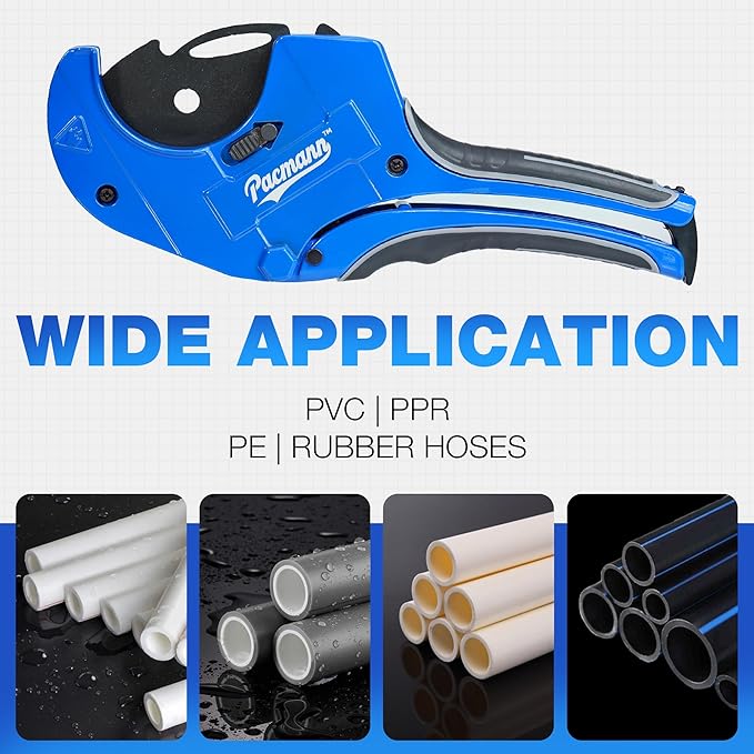 PVC Pipe Cutter, Up to 2-1/2", Ratchet Pipe Cutter Heavy-Duty, Pex Cutting Tool for Cutting PEX, PVC, PPR Plastic Hoses and Plumbing Pipe with Deburring Tool