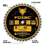 FOXBC 8-1/4 Inch Table Saw Blade 40 Tooth, 60 Tooth Fine Finish Wood Cutting with 5/8" Arbor, Diamond Knockout