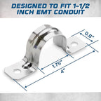 OHLECTRIC Heavy Duty Pipe Strap (20 Pack - 1½ Inch) Zinc Plated Conduit Clamps, 2 Hole Steel EMT Pipe Strap U Bracket, Zinc Coated Tension Tube Clip, Metal Pipe Clamp for EMT Conduits