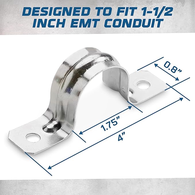 OHLECTRIC Heavy Duty Pipe Strap (20 Pack - 1½ Inch) Zinc Plated Conduit Clamps, 2 Hole Steel EMT Pipe Strap U Bracket, Zinc Coated Tension Tube Clip, Metal Pipe Clamp for EMT Conduits