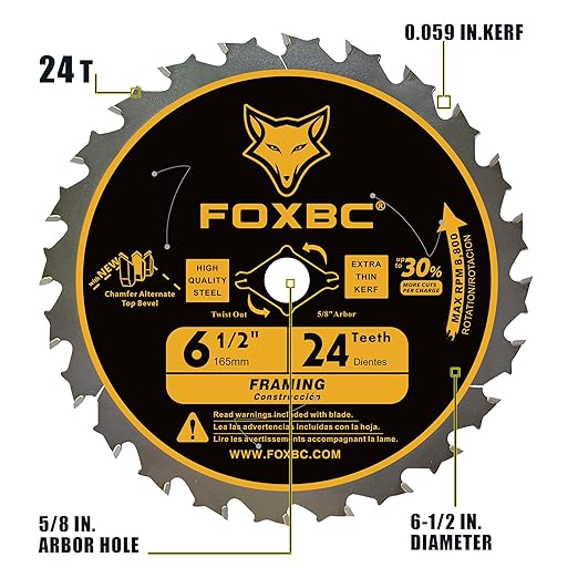 FOXBC 6-1/2 inch Circular Saw Blade 24T 40T 60T Combo Pack, Ultra Fine Finish for Wood Cutting, Thin-Kerf with 5/8" Arbor