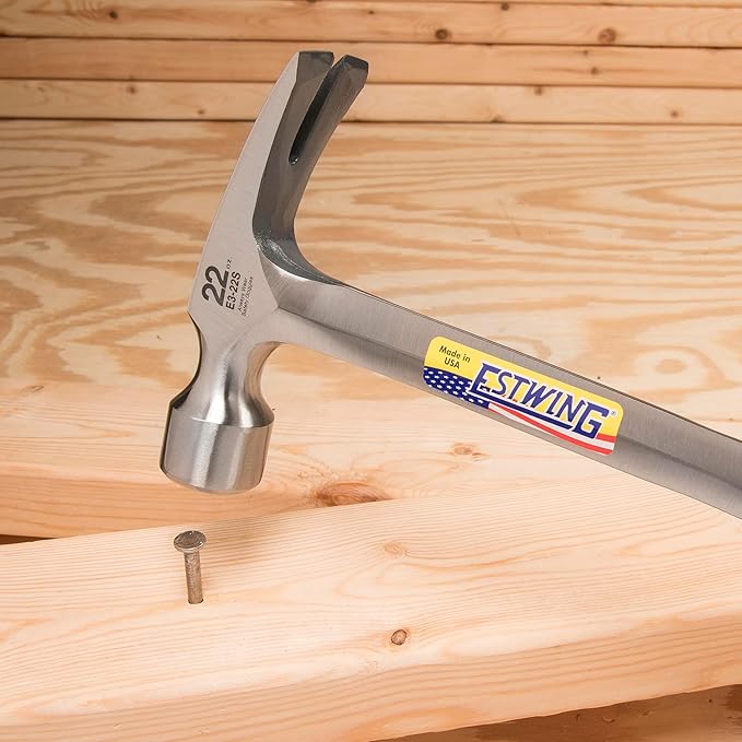 ESTWING Framing Hammer - 22 oz Long Handle Straight Rip Claw with Smooth Face & Shock Reduction Grip - E3-22S