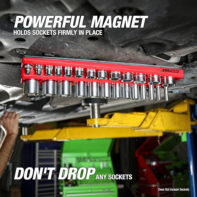 OEMTOOLS 22484 3 Piece SAE Magnetic Socket Tray Set, Magnetic Socket Organizers for Toolboxes, Rubberized Base, Holds Up To 68 Sockets, Red Socket Holder