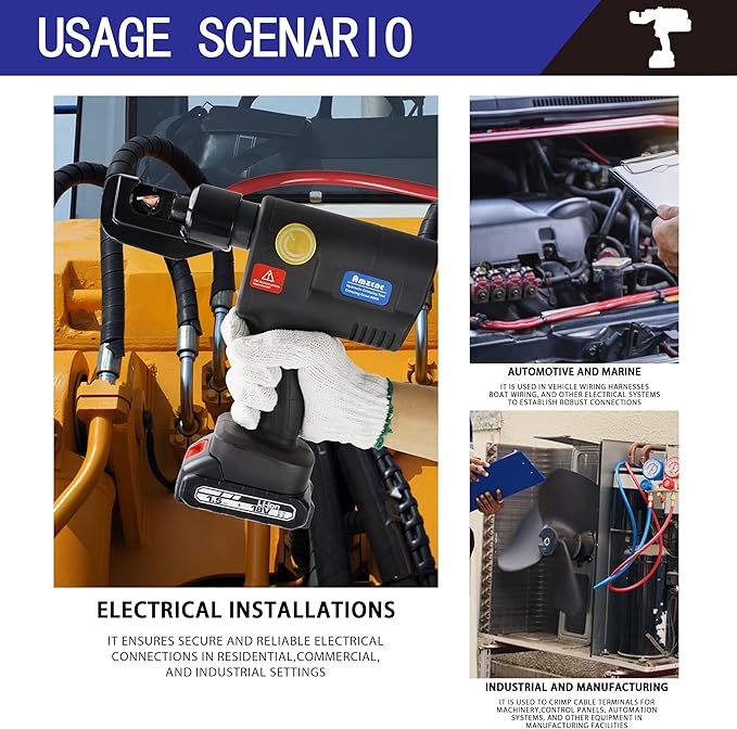 AMZCNC Electric Hydraulic Cable Lug Crimping Tool, 12 AWG to 2/0 AWG Terminal, Cable, Wire Electric Crimper Tool Kit, Battery Crimp Tool Kits with 20 Dies(12AWG~00AWG)