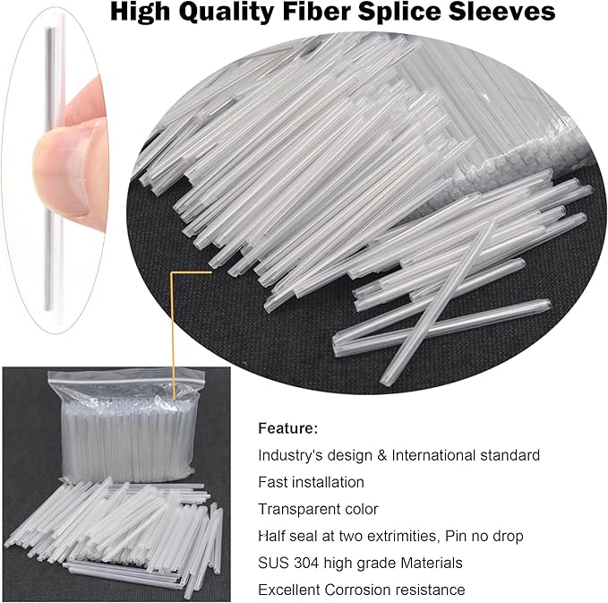 Premium Fiber Optic Fusion Splicing Sleeves Protector Adapter Heat Shrink Tube Clear 1000pcs Per Box 2.5mm Dia After Recovery,45mm (L)