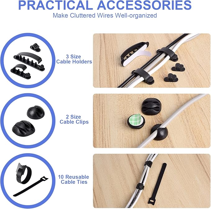 Cable Organizer Box Set of Three, Power Cover Cord Holder Surge Protector for Desk (Black)