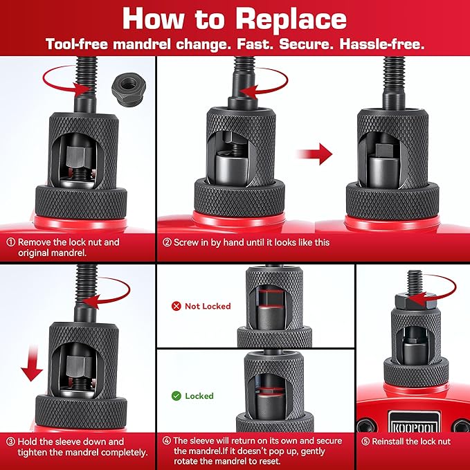 14" Rivet Nut Tool Kit, Heavy-Duty Rivnut/Nutsert Tool with 7 Mandrels (M6, M8, M10, 1/4"-20×2, 5/16"-18, 3/8"-16) & 70 Rivet Nuts, Rugged Rivnut Tool Kit with Carrying Case (14" Rivet Nut Tool Kit)