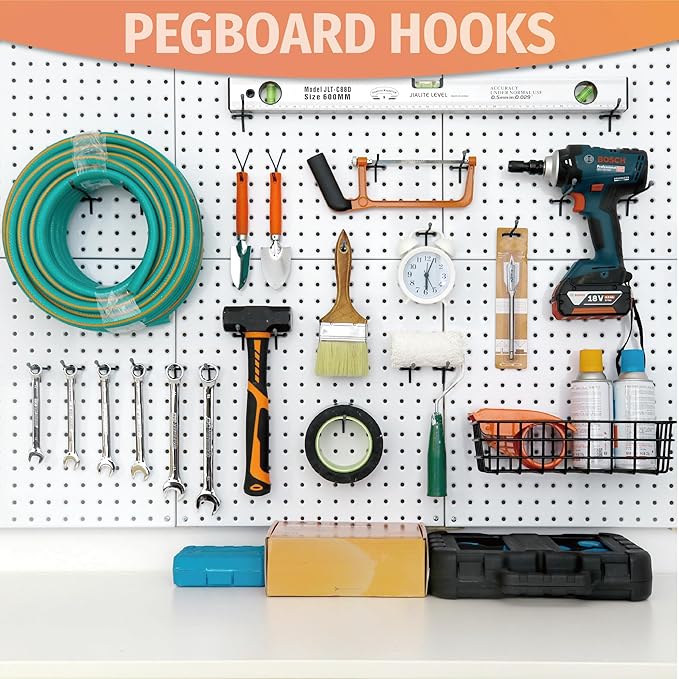 HUHOLE Pegboard Hooks 2 Inch 50PC, Black Peg Board Hooks, Fit 1/4" or 1/8" Pegboard, Ideal Peg Board Organizer Accessories for Garage Tool Organization, Wall Storage (Black, 2 Inch)