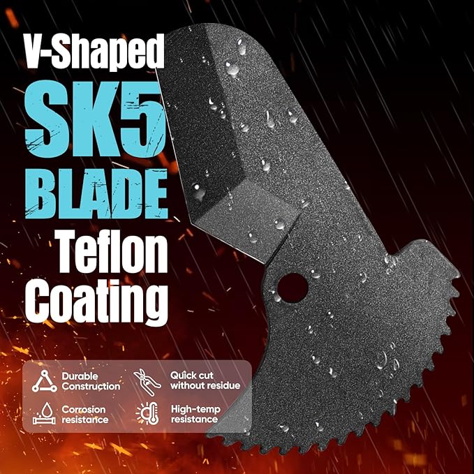 SHALL PVC Pipe Cutter, Cuts up to 1-5/8”, Heavy-Duty Aluminum Ratchet Pipe Cutter Tool for PVC, PPR, PE, PEX, Plastic Hoses & Plumbing Pipes, Fast Pipe Tube Cutters with High Performance SK5 Blade
