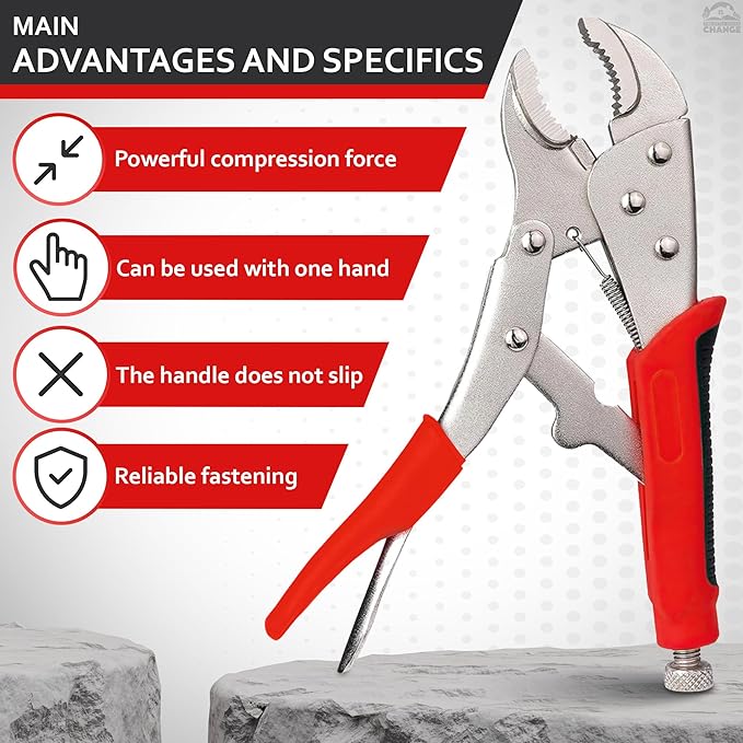 Locking Pliers Wire Cutters Heavy Duty - 8 Inch Clamp Plier Welding Plumping Tool - Stainless Steel Vice Grips Pliers with Curved Jaw & Anti-Slip Handle for Plumbing, Welding, Automotive, Woodworking